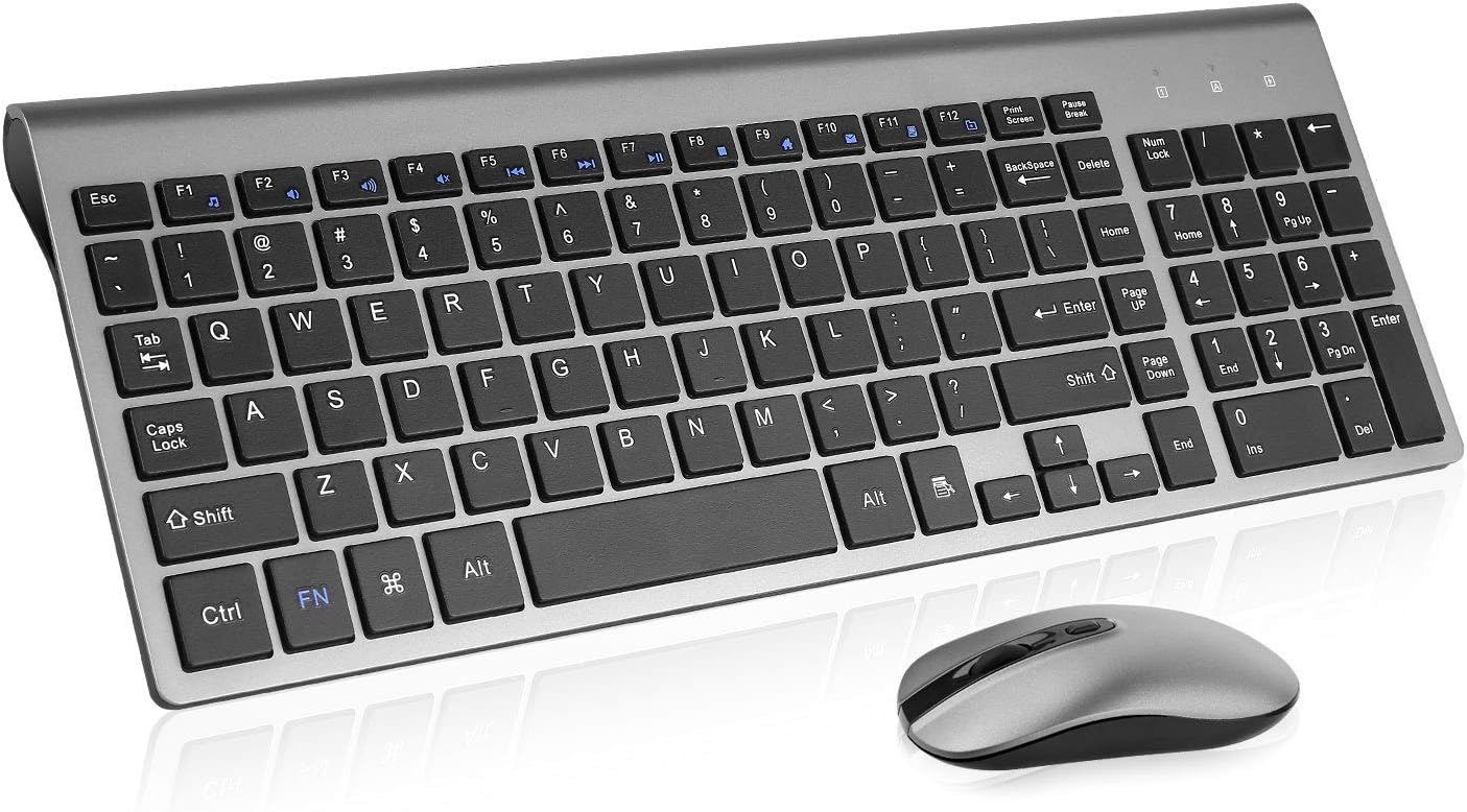 cimetech Wireless Keyboard and Mouse Combo, Compact Silent Ergonomic Scissor Switch Keyboard and Optical Mouse Set, 2.4G Lag-Free Cordless Keyboard Mice for Computer, Mac, Laptop, PC, Windows - Grey
