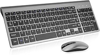 Wireless Keyboard and Mouse Combo, cimetech Compact Full Size Wireless Computer Keyboard and Mouse Set 2.4G Ultra-Thin Sleek Design for Windows, Computer, Desktop, PC, Notebook, Laptop - Grey