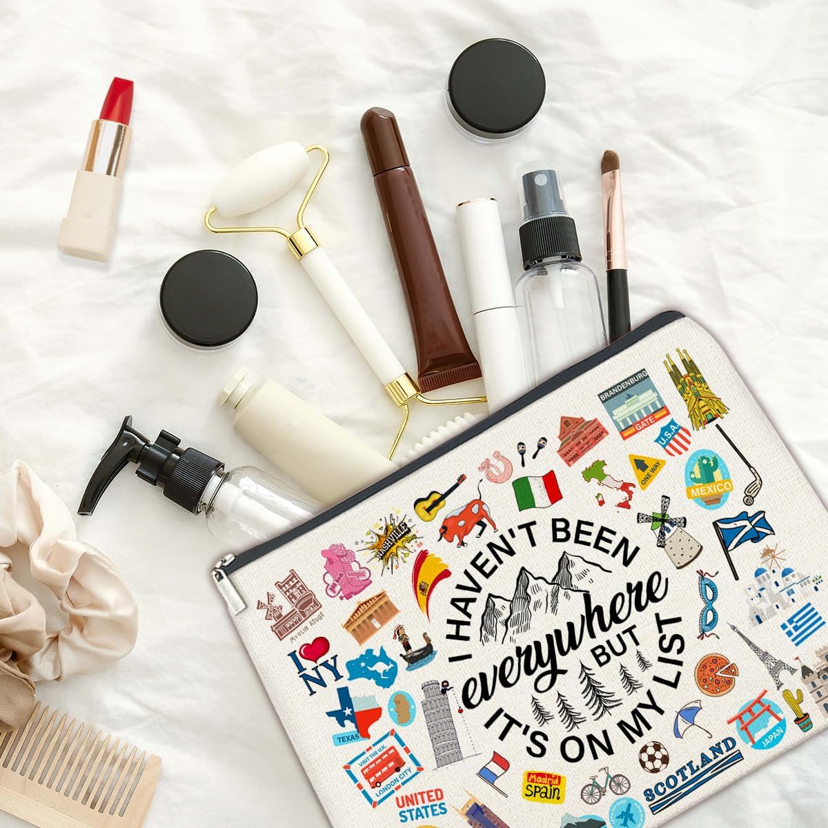 Travel Gifts Cosmetic Bag - Travelers Gift for Women Girls World Travel Adventure Zipper Makeup Pouch Small Makeup Bag (1Pcs) - Image 4