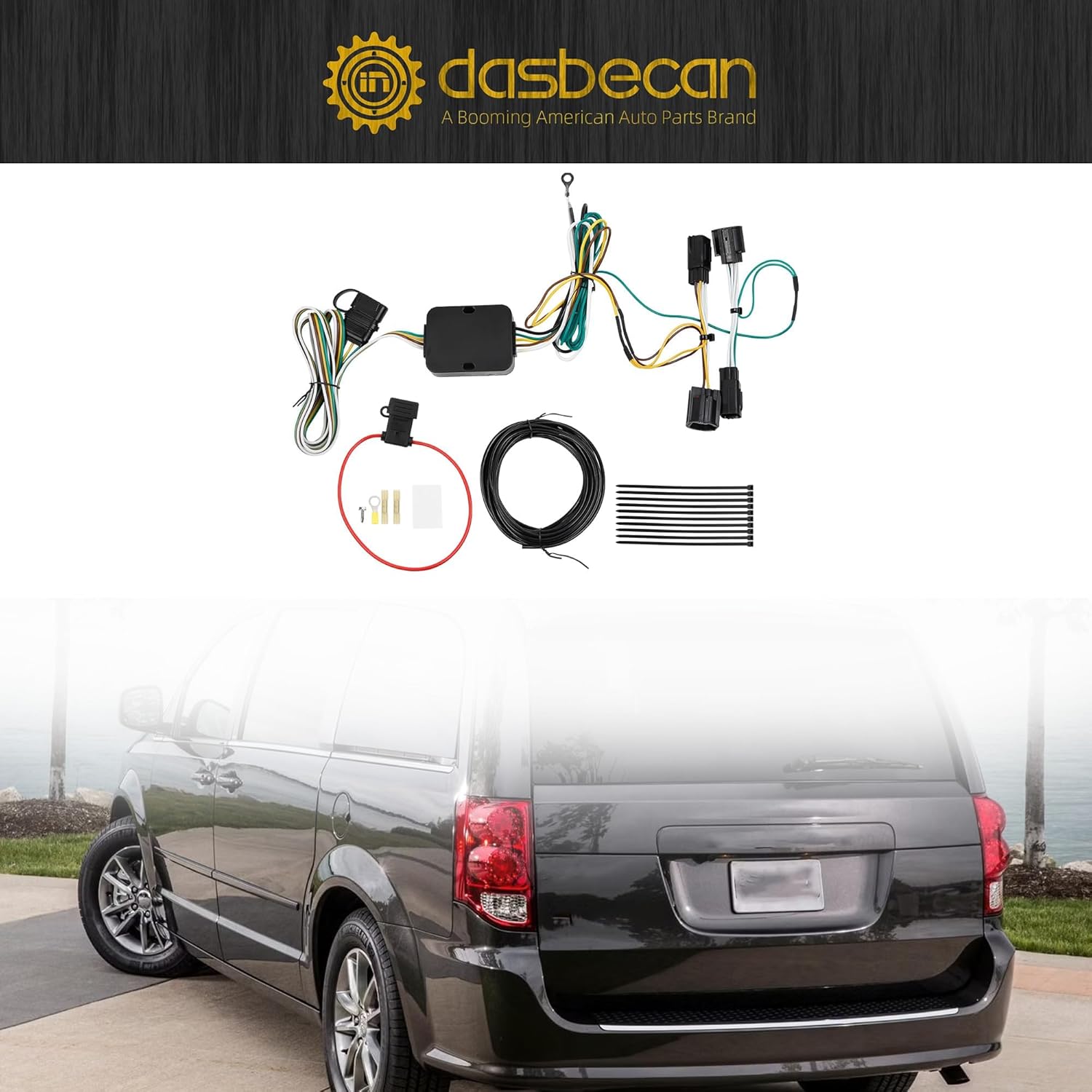Dasbecan 56331 Trailer Hitch Wiring Harness Kit Compatible with 2011-2020 Dodge Grand Caravan /2011-2016 Chrysler Town and Country/2021 2022 Chrysler Grand Caravan Vehicle-Side Custom 4Pins