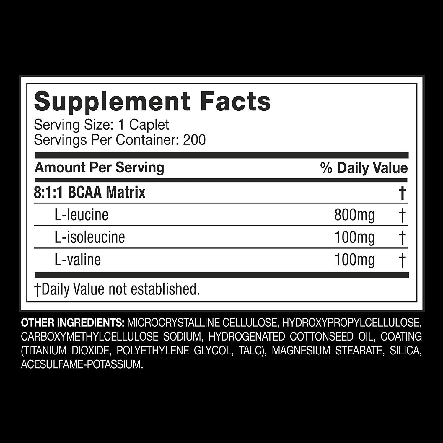 MuscleTech Platinum BCAA Pill, 8:1:1 BCAA Formula, 1000mg of BCAA per Caplet, 200 Caplets