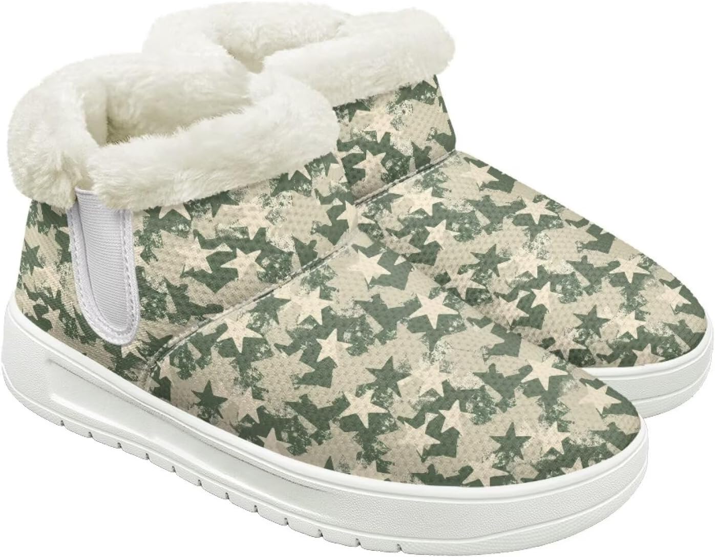 Winter Snow Boots for Women Comfortable Warm Plush-Lined Ankle Booties Outdoor Slip On Short Booties White Sole Size6-13.5