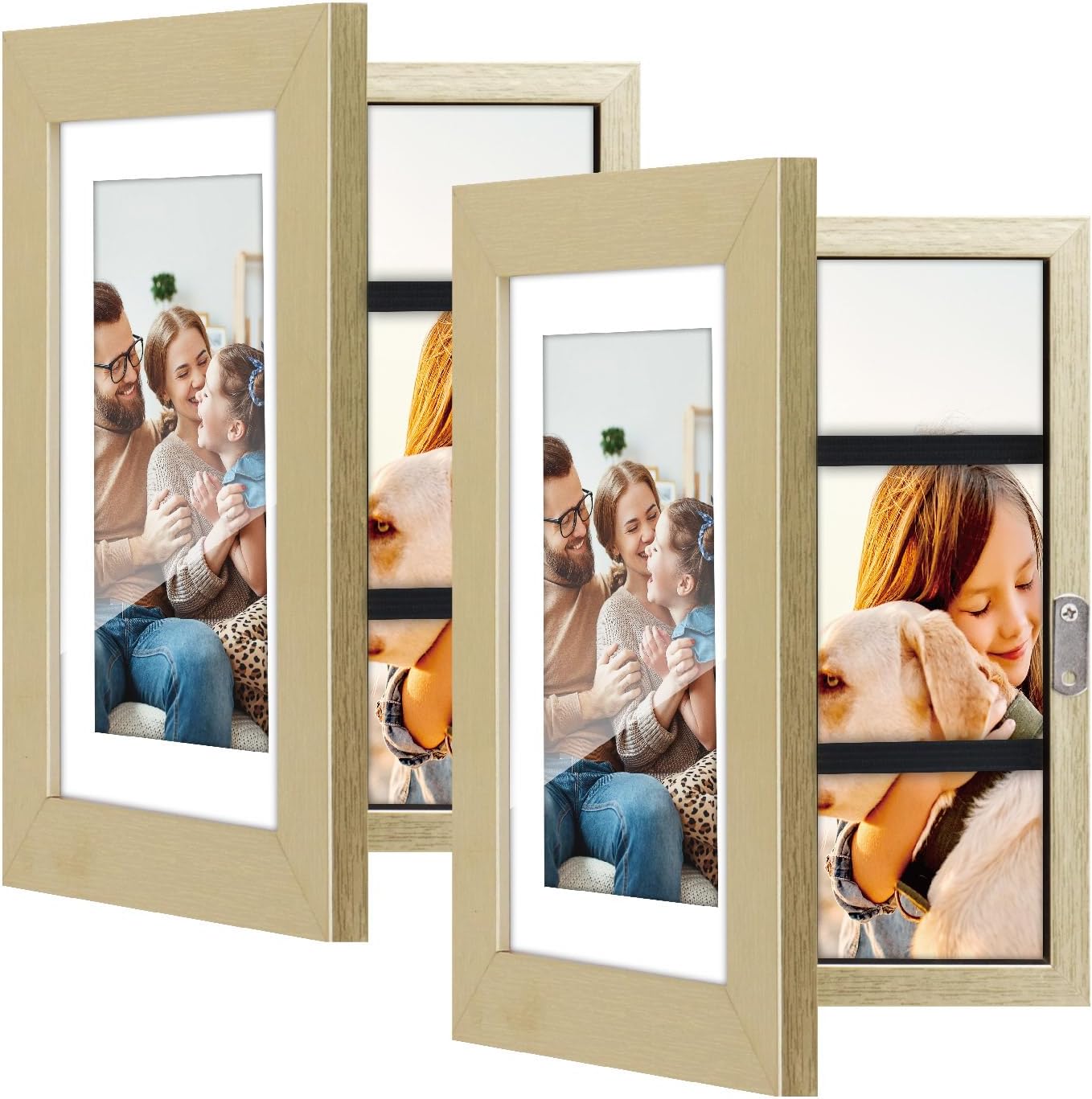 2 Pack 5x7 Picture Frame, Quick-Change Photo Storage Display Frame for Wall and Tabletop Display, Photo Picture Frame with Clear Display (Gold)