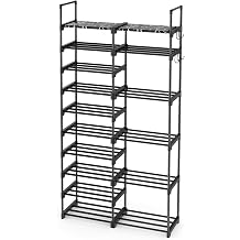 ROJASOP Shoe Rack Organizer, 10-Tier Metal Shoe Rack for Closet Entryway Garage, 32-36 Pairs Tall Shoe Boot Storage Shelf with Hooks, Stackable Large Shoe Stand, Black