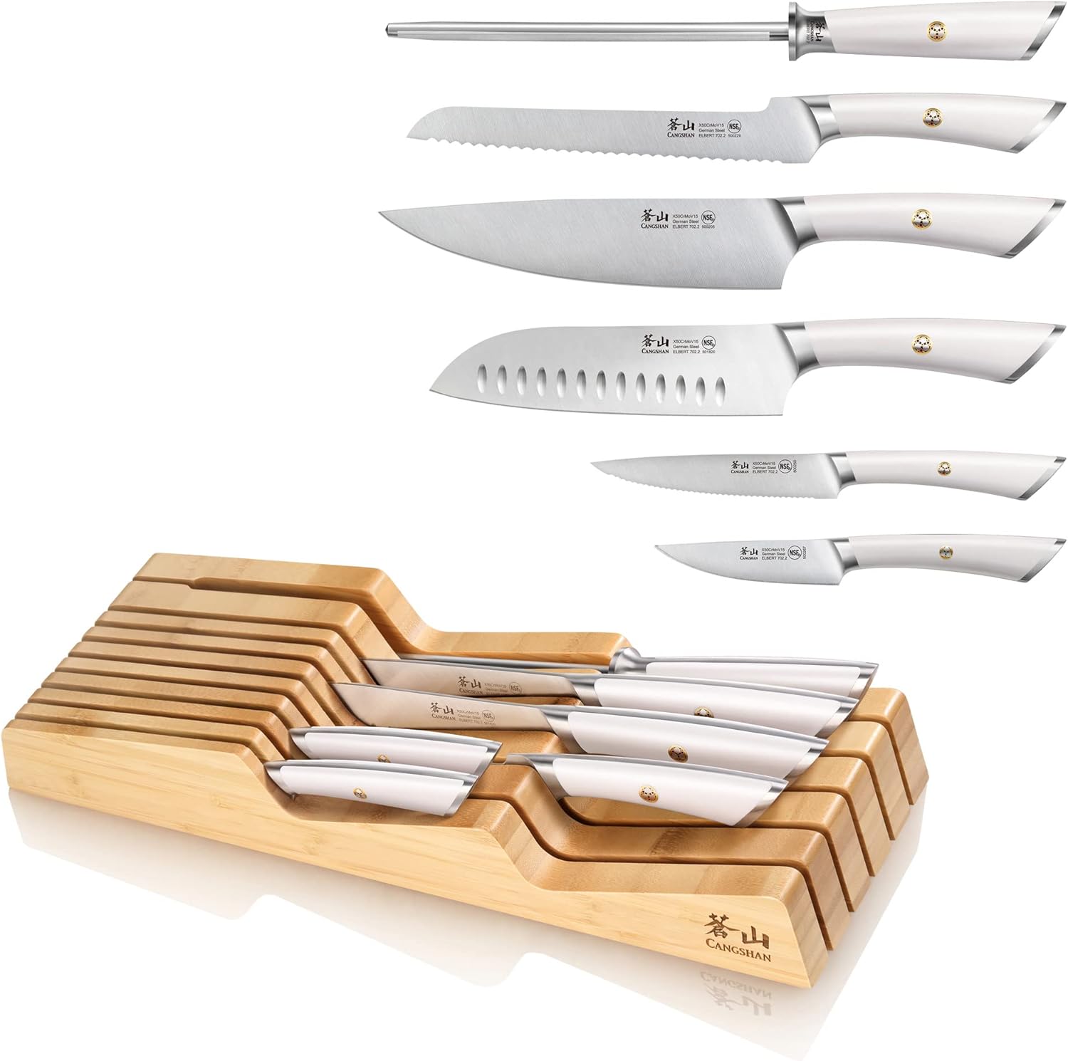 Cangshan ELBERT Series German Steel Forged 7-Piece In-Drawer Set, Bamboo (White) - Image 2