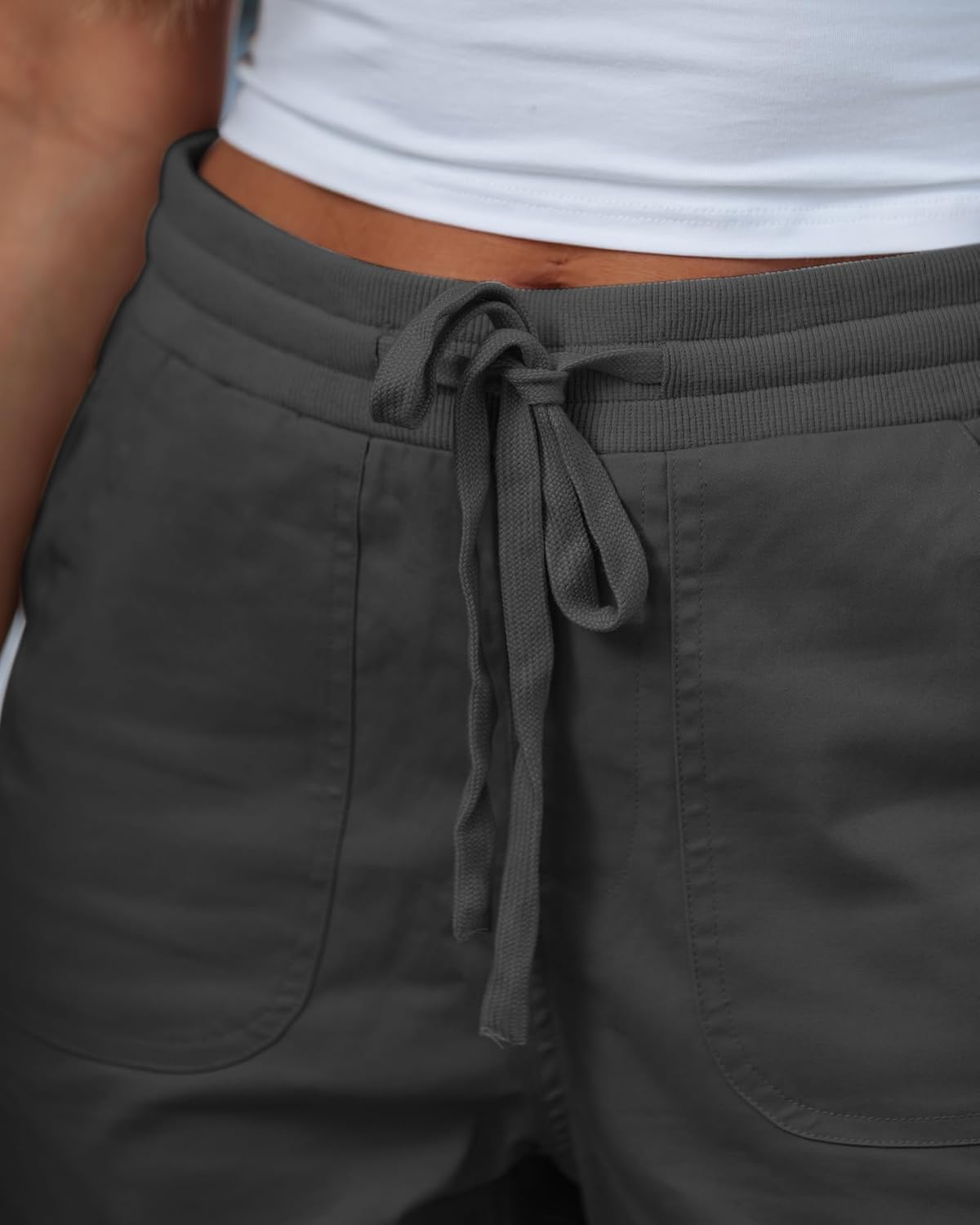 GRAPENT Capri Pants for Women Cargo Elastic Waist Pull On Drawstring Summer Casual Capris Cotton Chino Cropped Pants - Image 5