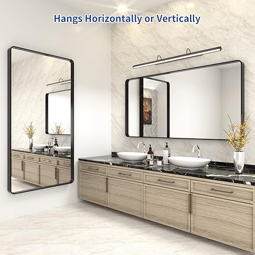 Miniatura 5 de WEER Espejo de baño negro para pared de 60 x 30 pulgadas, espejo rectangular con marco de metal negro, espejo negro mate con vidrio templado,