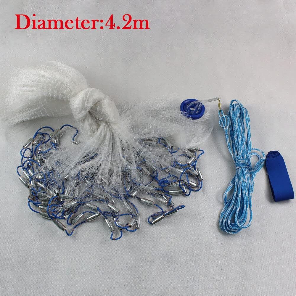 14FT Hand Cast Fishing Net with Sinker Easy Throw Cast Nets for Fishing, Nylon Line Network Bait Mesh Fish Net, with Dense Mesh and Durable Bottom Rope