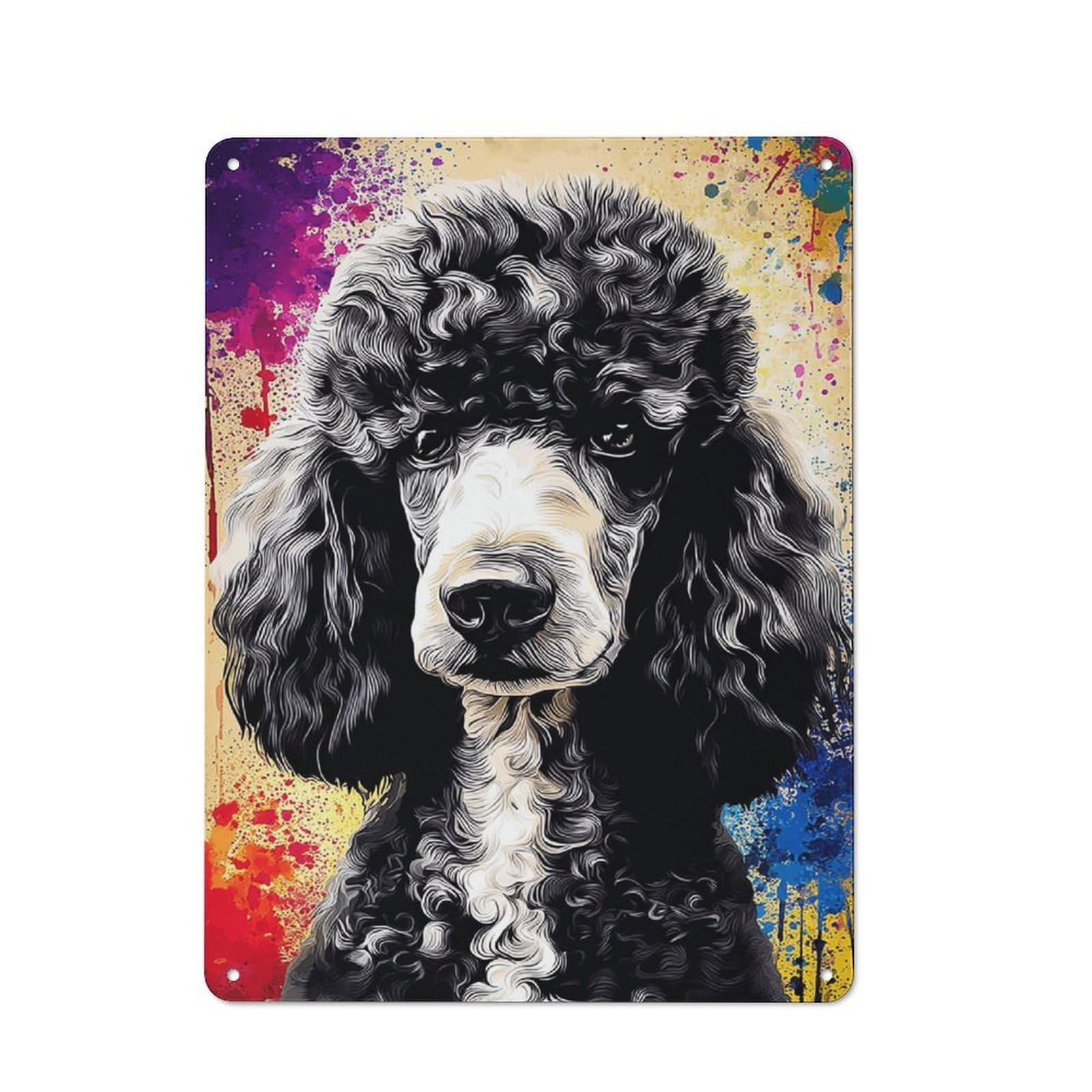 Junmoney Abstract Poodle Portrait Art Print 40X30cm Rustic Metal Sign With For Home Office Or Studio, Gift For Studio Owners During The Christmas Season