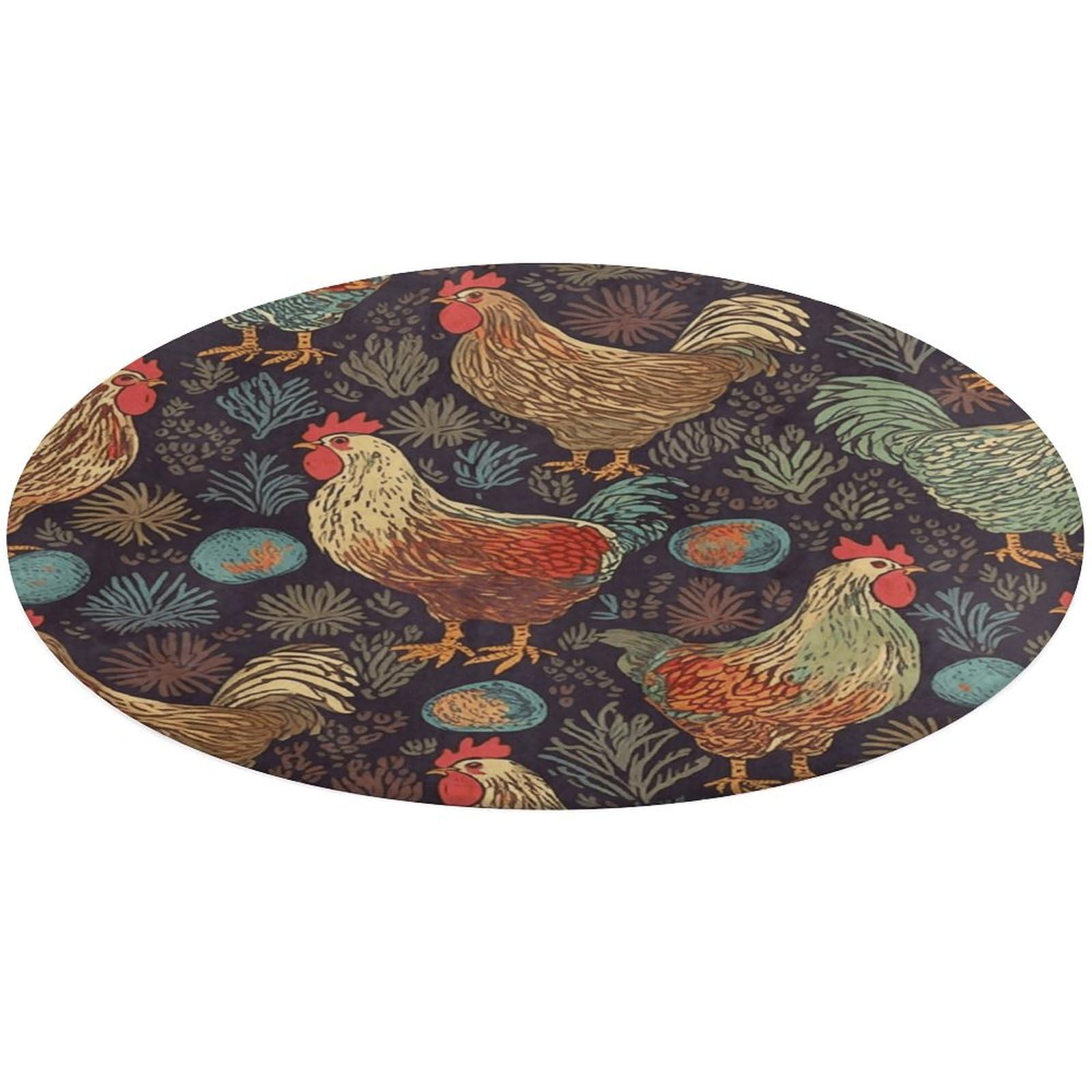 Tapis de sol rond imprimé poule antidérapant et absorbant pour la maison
