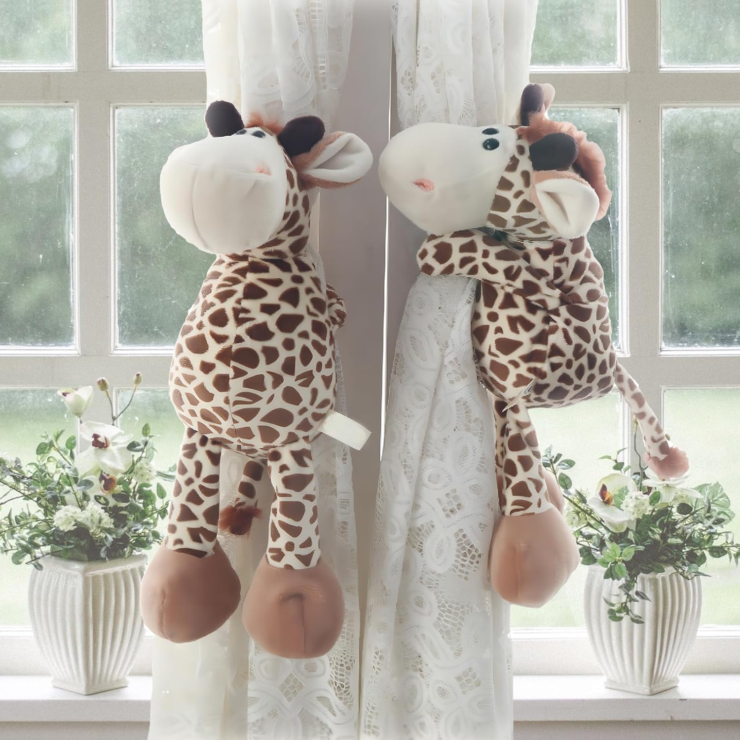Curtain Tiebacks, 1 Pair Cute Animal Curtain Holdbacks for Drapes, Buckle Hook Fastener Curtain Tie Backs Holder for Nursery Decor, Kids Bedroom Window Decorations (Giraffe)