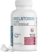 Vista 1 de Bronson Melatonina 10mg Tabletas de disolución rápida con sabor a cereza, pastillas masticables vegetarianas, 100