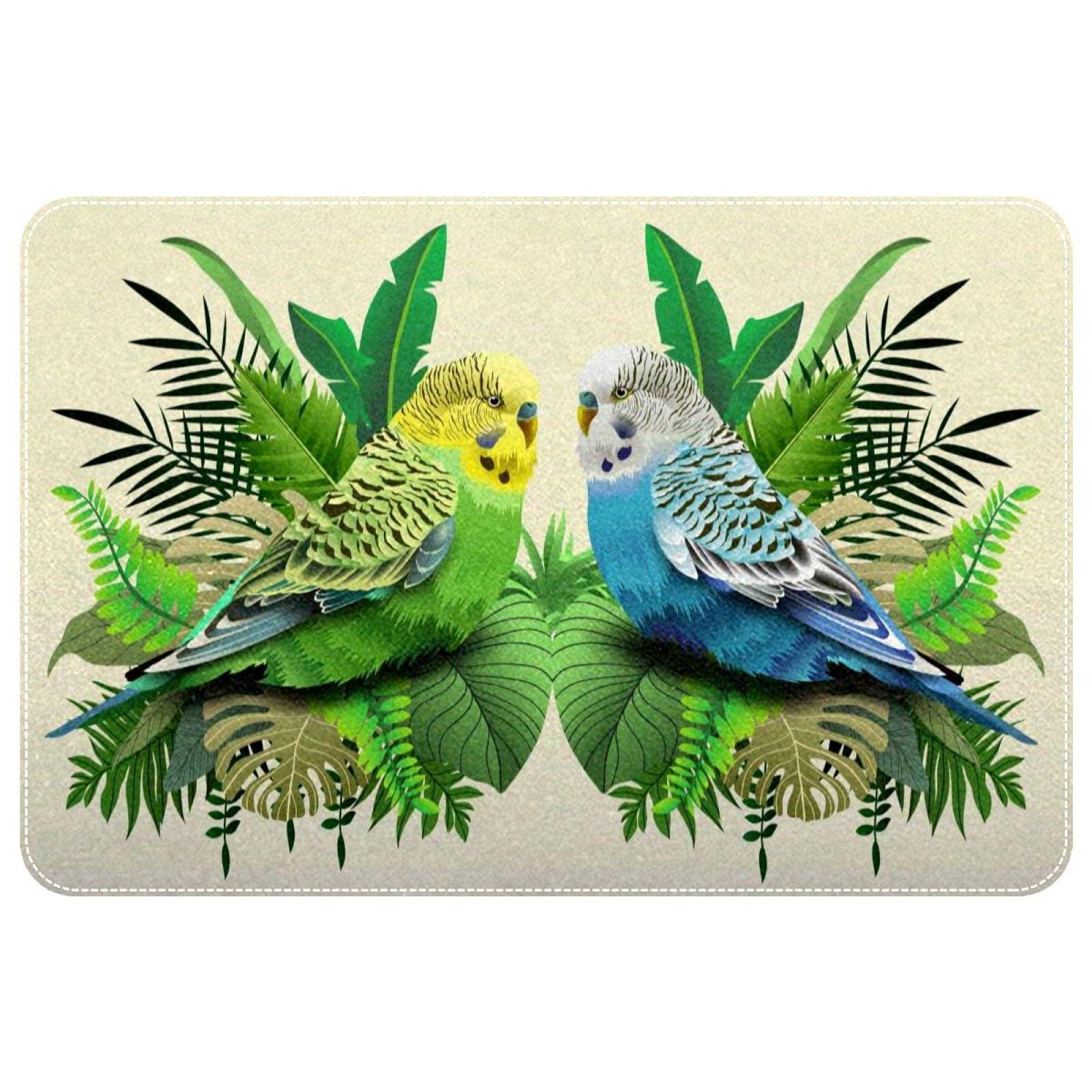 Nanchangchengbowangluokeji Doormat 128 Door Mats 40X60cm Green And Blue Budgie In Leaves Bath Mat Multipurpose Doormat Soft Bathroom Mat For Outdoor Hall Door Entryway