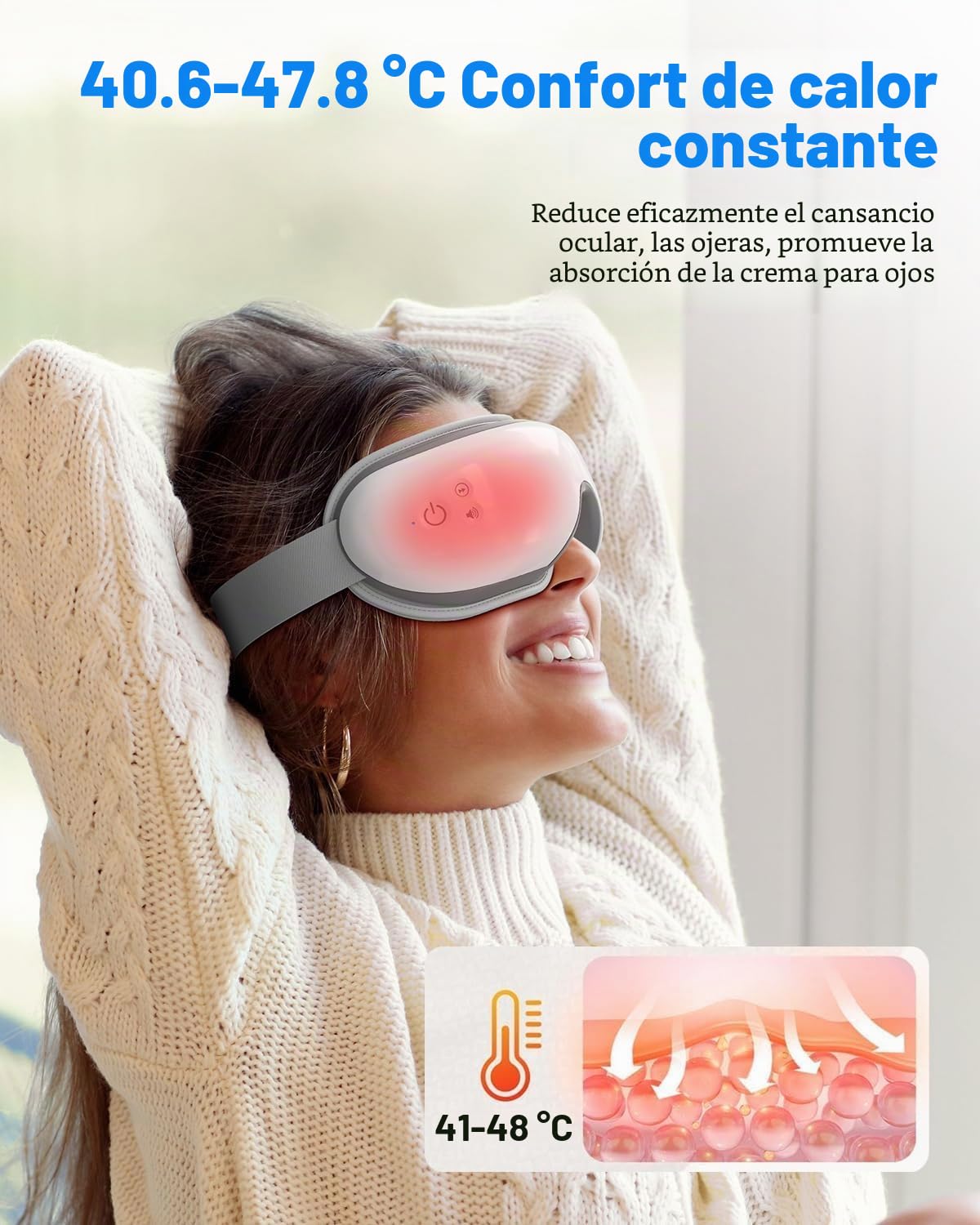 Masajeador de ojos con calor y música Bluetooth, regalos de cumpleaños para mujeres, reduce la tensión ocular, alivio del dolor de cabeza y mejora el sueño, dispositivo de cuidado de los ojos para la