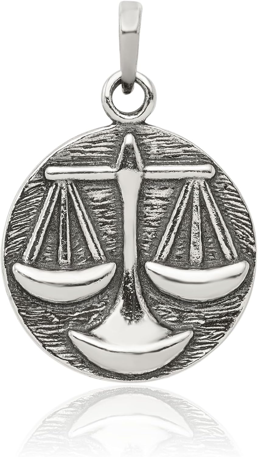 IceCarats 925 Sterling Silver Vintage Large Libra Zodiac Medal Pendant Necklace 29mm 1.1 inch Polished, Engravable For Her For Him