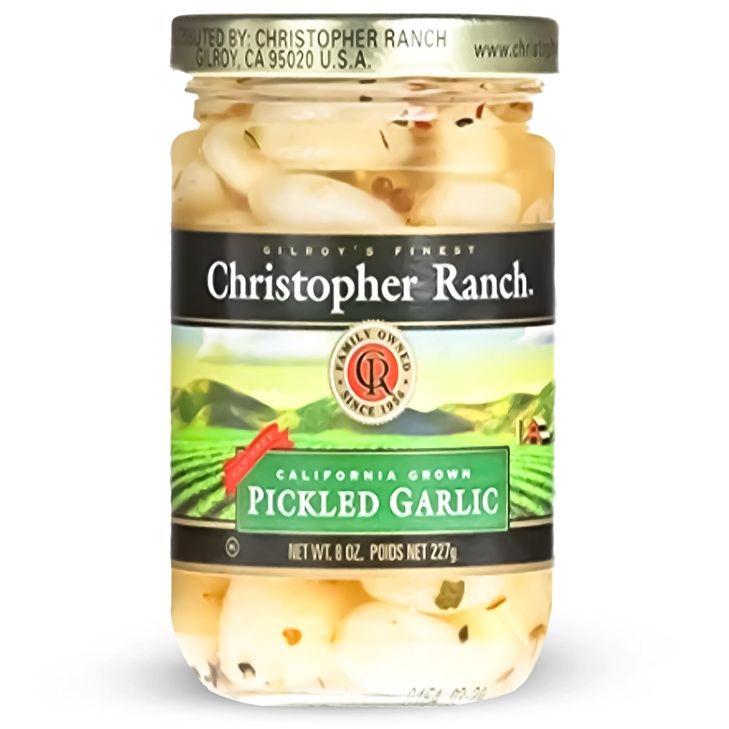 Christopher Ranch Pickled Garlic Cloves 8oz Jar | 100% California Grown, Peeled & Ready-to-Eat | Crisp Tangy Flavor for Cooking & Snacking