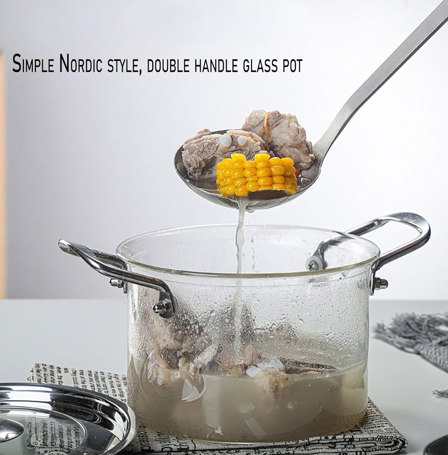 Clear Glass Cooking Pots with Cover Stovetop Cooking Pot with Cover and Stainless Steel Handle Dual Handles Pot for Home Kitchen Restaurant Glass Cookware Stove and Dishwasher Safe,2.5L