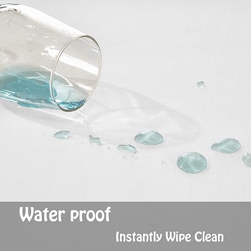 Miniatura 4 de Mebakuk - Mantel redondo, tela de imitación del lino, antiderrames, antiarrugas y no encoge, mantel decorativo, ideal para cenas o para exteriores,