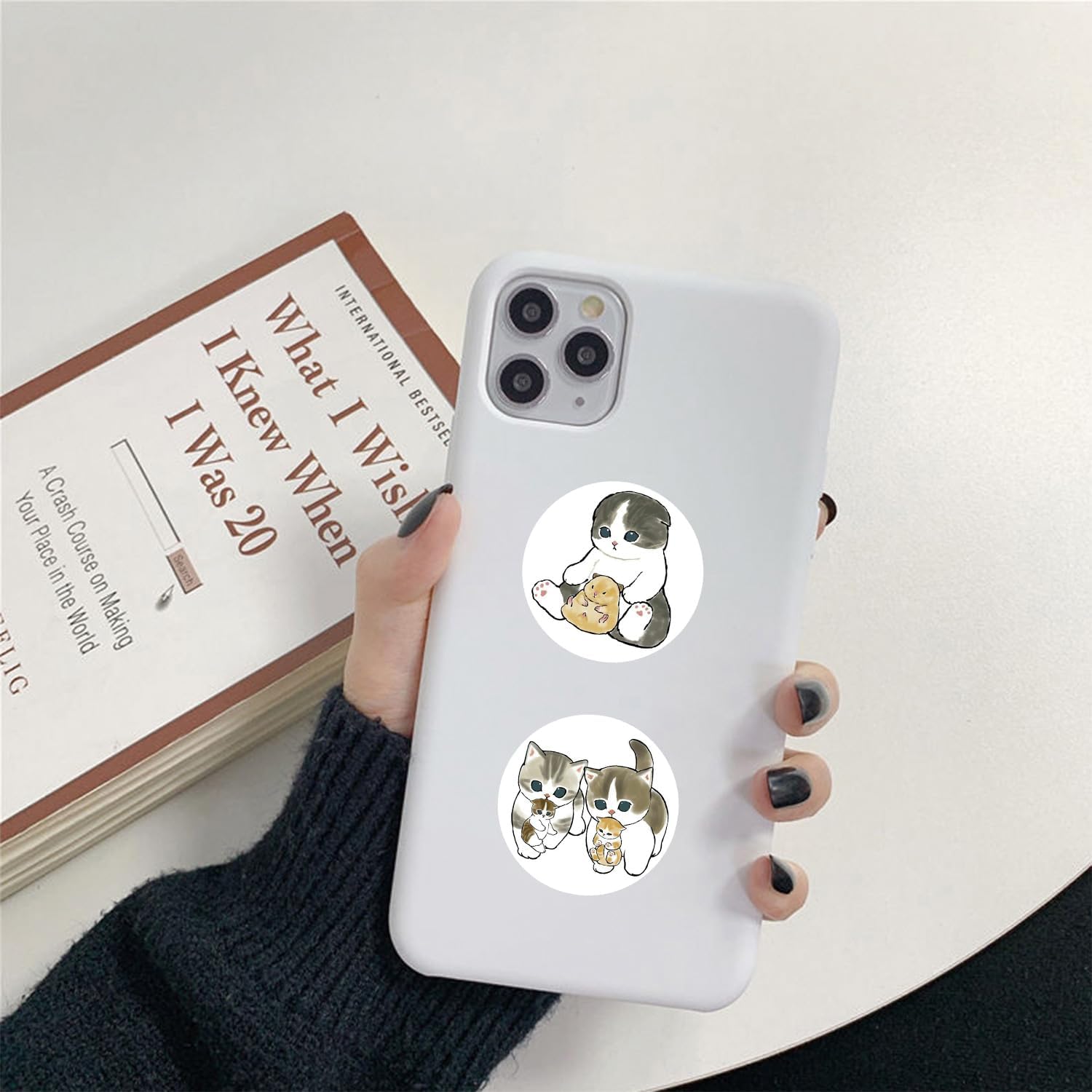 1000PCS Cute Cat Stickers, 2 Rolls 20 Styles Kawaii Cartoon Kitty Stickers Vinyl Waterproof for Laptop Water Bottle Guitar Scrapbook, Cute Cat Sticker Pack for Adults Teens image 2