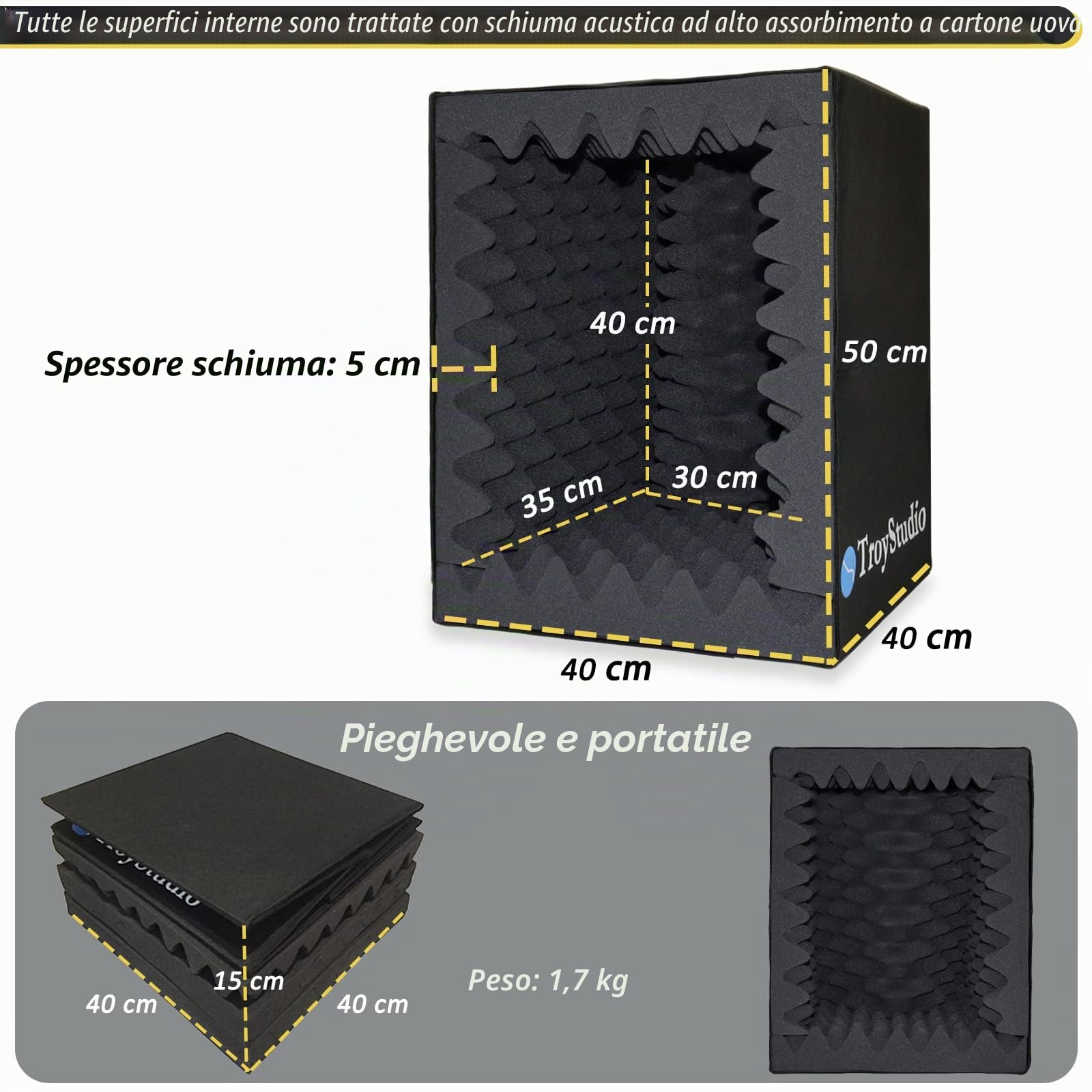BXI Cabina vocale portatile, grande scudo isolante pieghevole per microfono, registrazione musicale, scatola fonoassorbente per l'eco, per scrivania e supporto, filtro riflettente con schiuma acustica