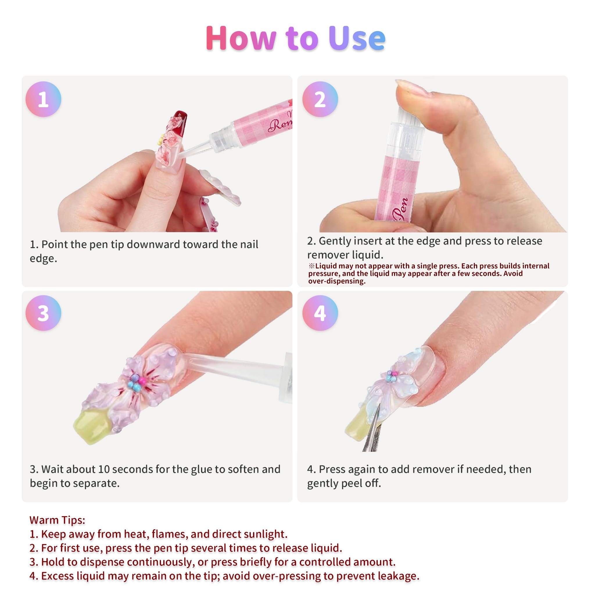 Sun&Beam Nails Remover Pen – 2-częściowy zestaw do usuwania kleju do paznokci i gumowych tabletek z witaminą E, delikatny i czysty w formacie pisaka