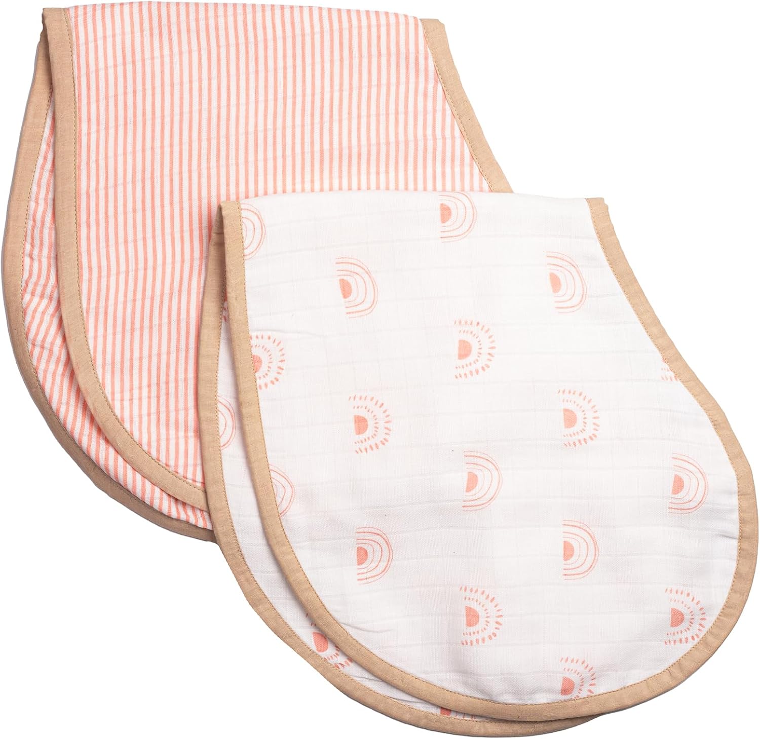 Organic Muslin Burp Cloth and Bib Set for Babies, Soft and Absorbent Reusable Cloths, Large Size for Feeding and Teething – Pack of 2, Rainbow Design