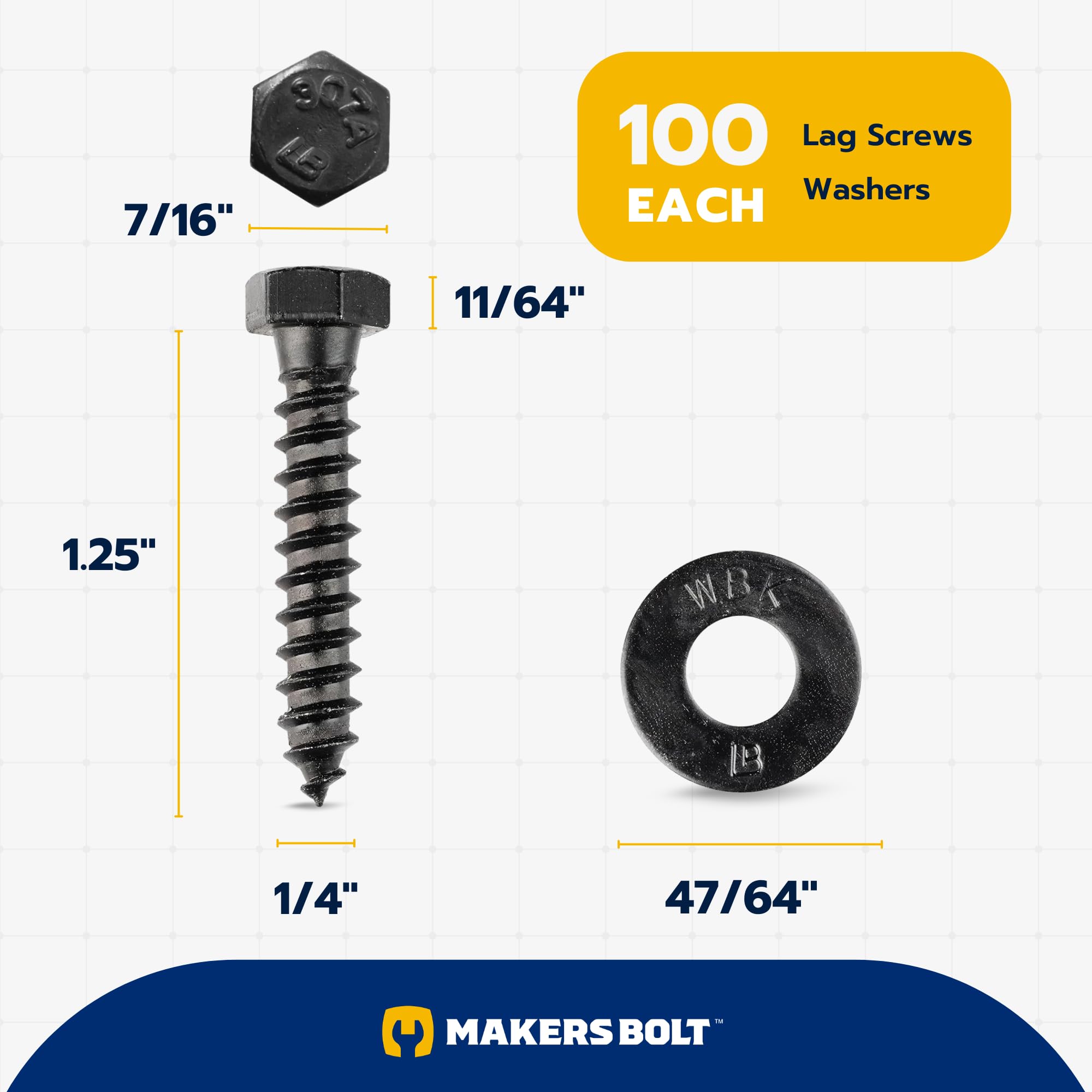 Lag Screw Kit - 100 Black Ruspert Screws & Washers -2 Lag Screw Kit - 100 Black Ruspert Screws & Washers -2