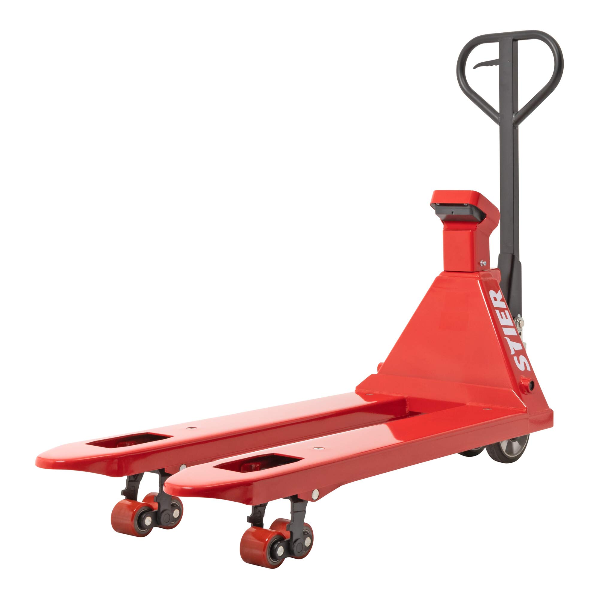 STIER Wiege-Hubwagen 1-kg-Schritte Tragkraft 2000 kg, Gabellänge 1150 mm, Hubbereich 85-200 mm, elektrischer Gabelhubwagen mit PU Rollen, sehr präzise Waage