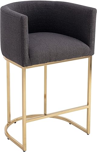 Miniatura 30 de Juego de 4 taburetes de bar contemporáneos de lino color crema, de 32 pulgadas, de tela tapizada, altura de mostrador, taburetes de cocina con base