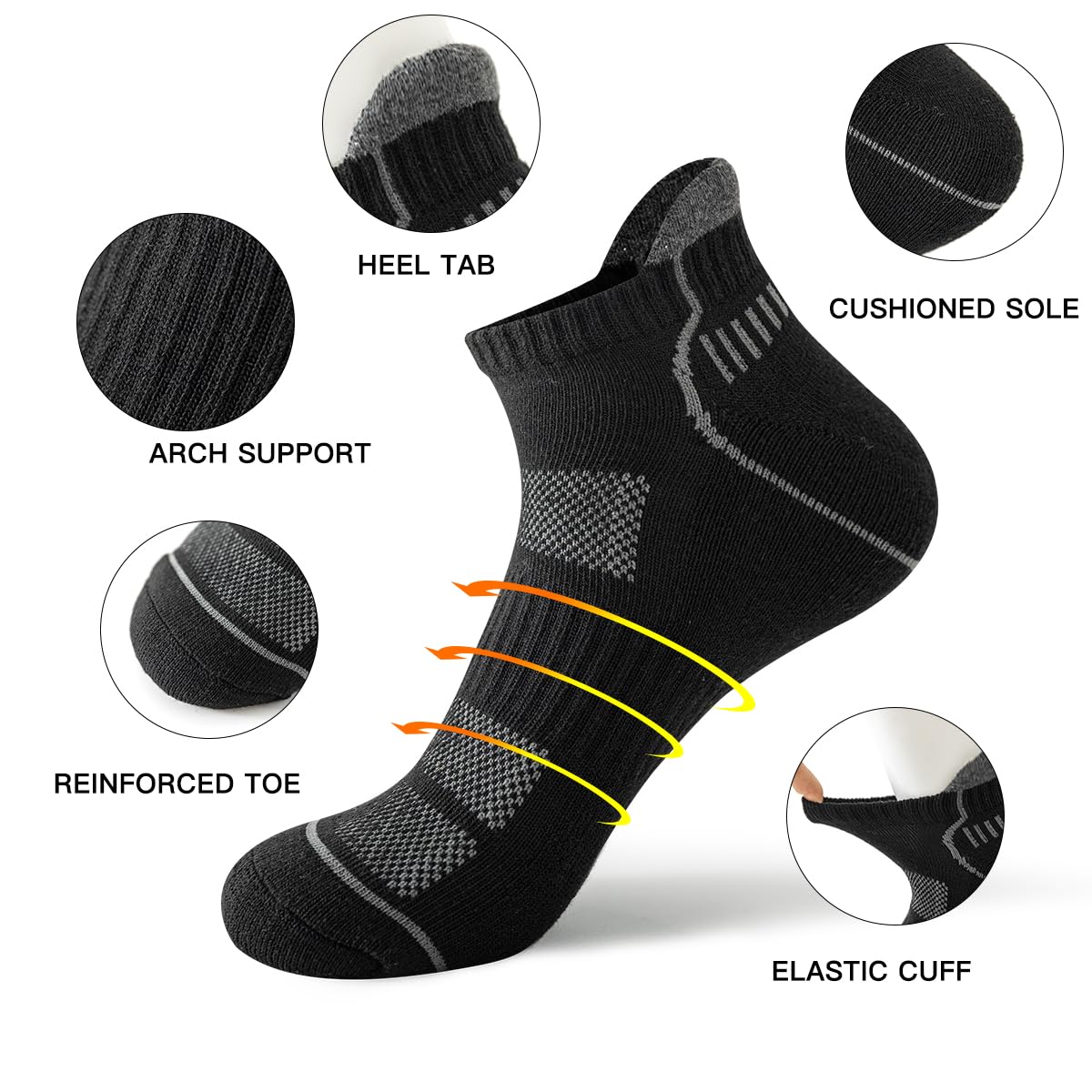JOYNÉE 10 pares de calcetines de tobillo para hombre, calcetines atléticos para correr con pestaña de corte bajo para hombre