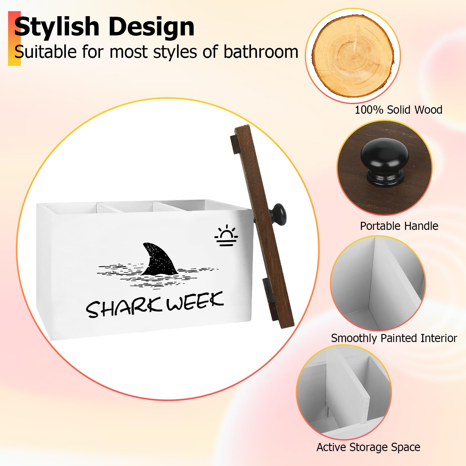 Tampon Holder For Bathroom With Lid - Adjustable Divider Feminine Product Organizer, Grey Shark Week Design
