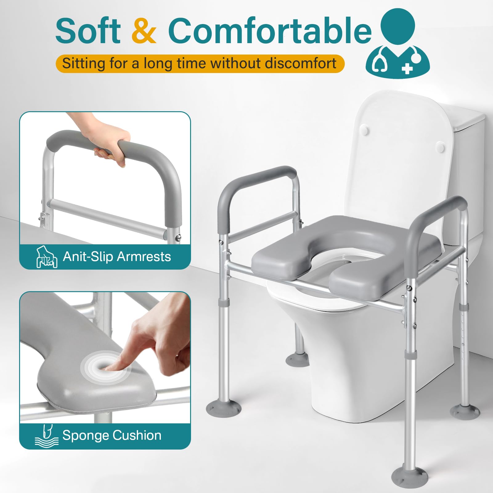 Rialzo wc per anziani, Comoda wc alzawater per anziani, Ausili sedile wc per disabili, Alzawater per water protesi anca, Rialzo bidet per disabili, alza bidet per anziani universale (‎ZK8992)