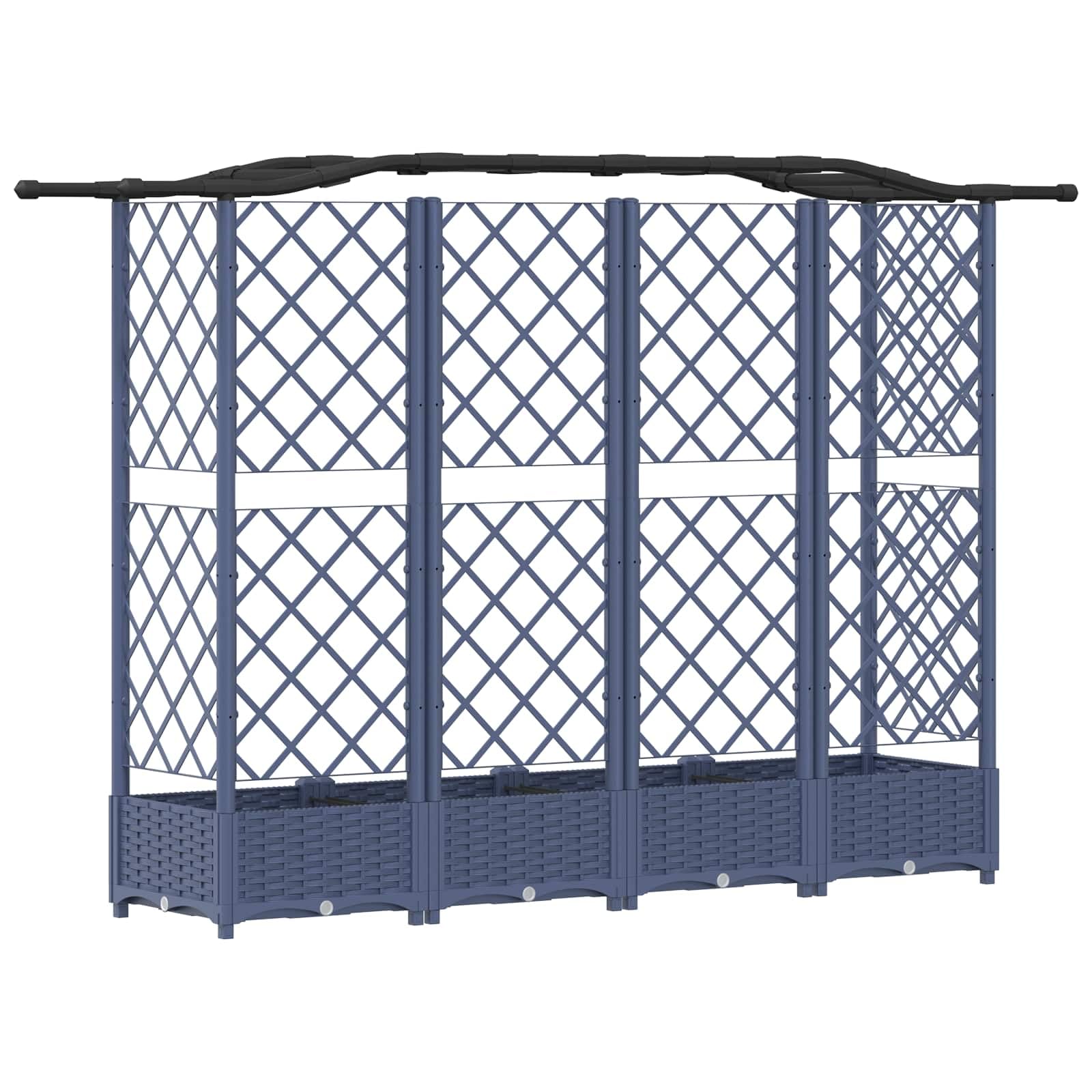 Podwyższone łóżko Polipropylen Szary 203,5 x 40 x 125 cm | Z kratą i dachem, zintegrowany drenaż, do pnącza, patio lub balkonu