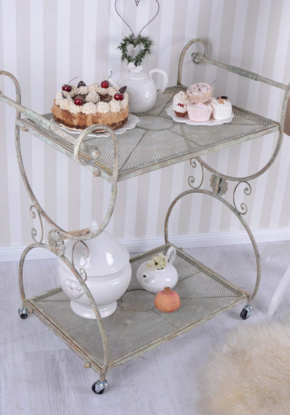 Wózek piętrowy stolik kawowy Shabby Chic stół do serwowania koła wózek barowy wózek kuchenny aja092 Palazzo Exclusiv