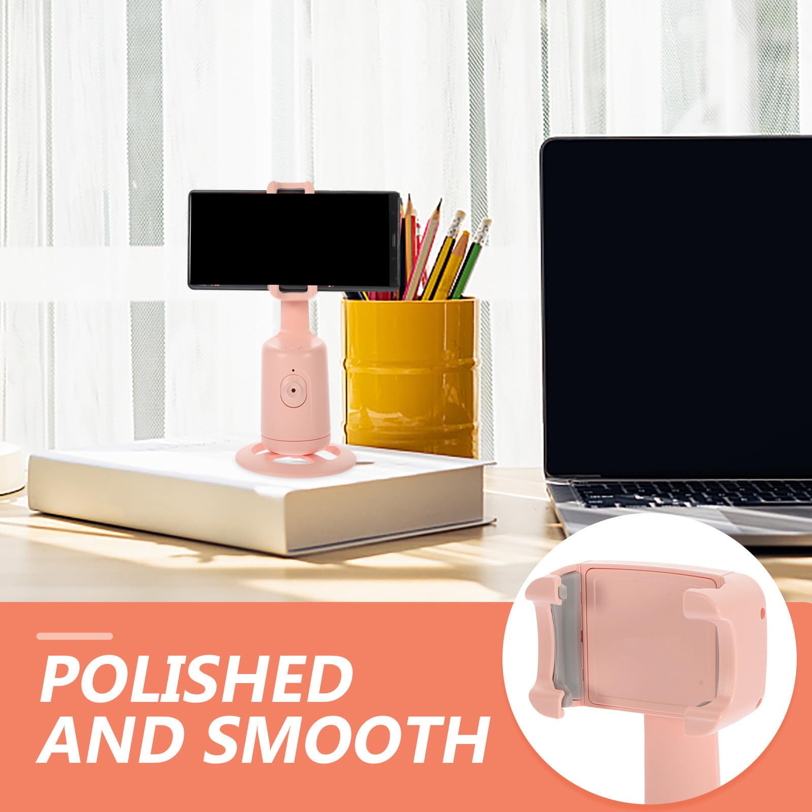Soporte para Teléfono Móvil Ultra bajo Consumo de Energía Reconocimiento Facial y Rotación 360° Color Rosa Batería de Litio para Escritorio y Superficies Planas