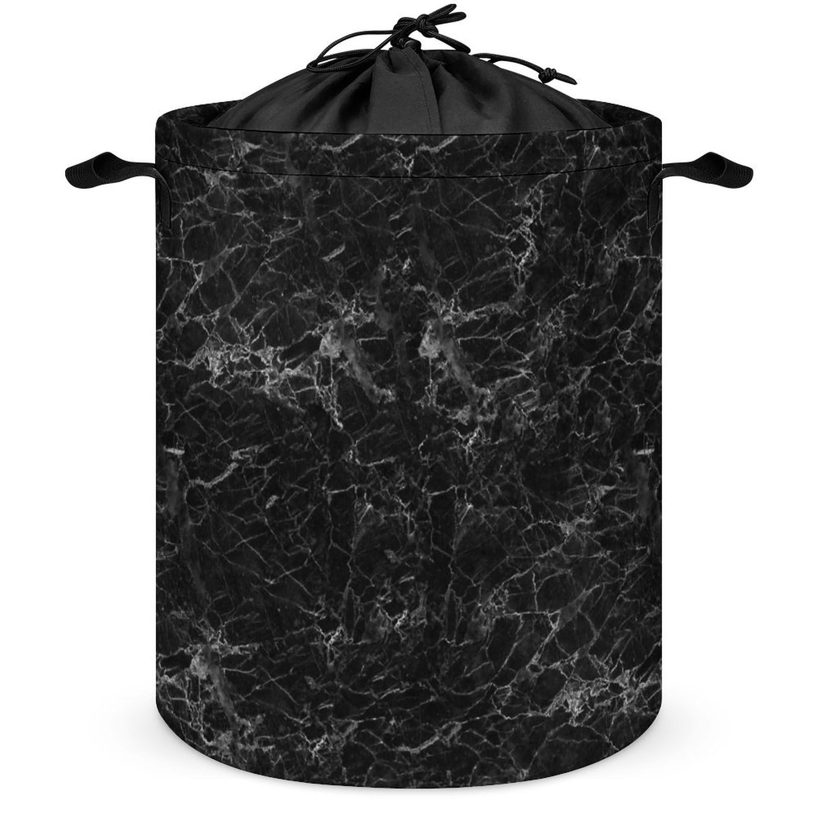 Wlntrophic Drawstring Laundry Hamper, Black Marble Laundry Basket, Washing Basket with Handle