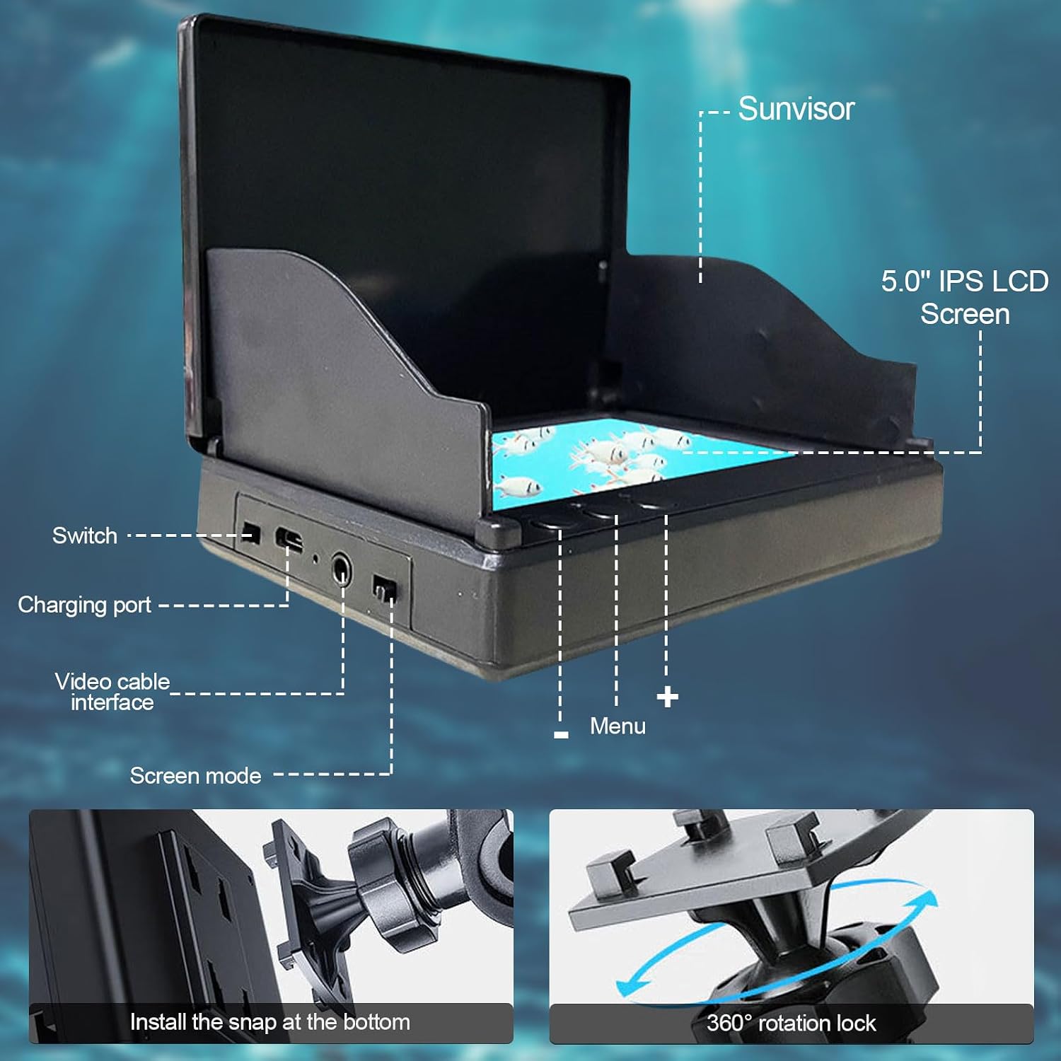 5 Inch Underwater Fishing Camera,220° Wide Angle Night Vision Ice Fishing Camera with 1080P HD Monitor,8000mAh Battery,98ft Cable,IP68 Waterproof Fish Finder Video System for Lake Sea Boat Fishing