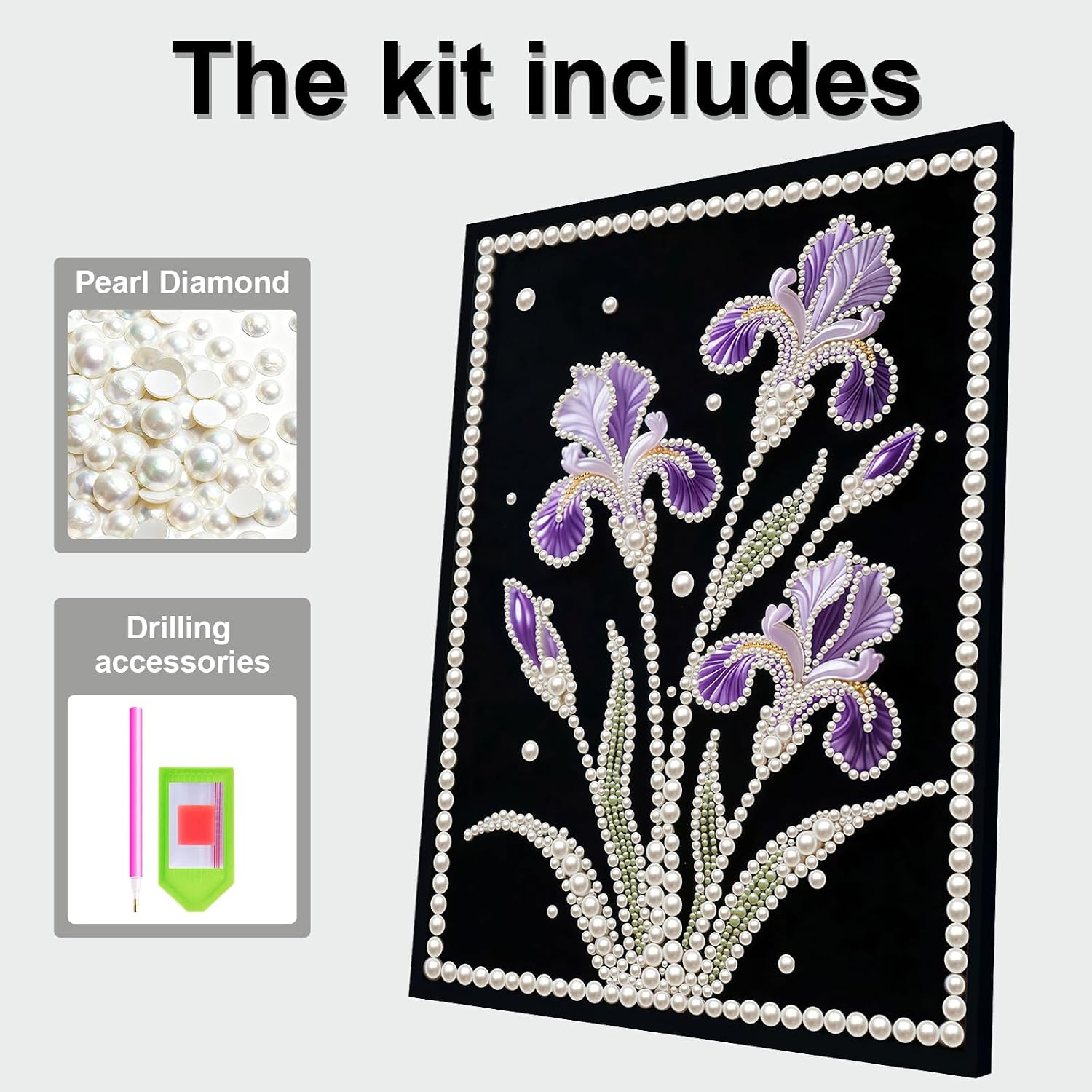 Sulunmo with Frame with Frame Diamond Art Kits for Adults,5D Pearl Art Diamond Painting Kits for Beginners,DIY Diamond Dots Pearl Paintings Picture Arts Craft (Iris) 30x40cm