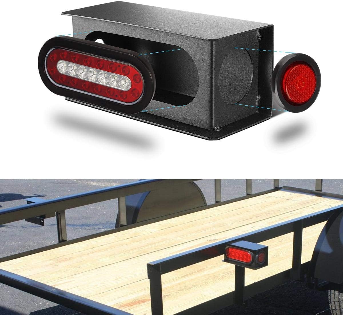 Partsam 2Pcs Steel Trailer Lights Boxes Housing Kit w/6 Inch Oval LED Stop Turn Tail Lights with Backup/Reverse Lights HARDWIRED