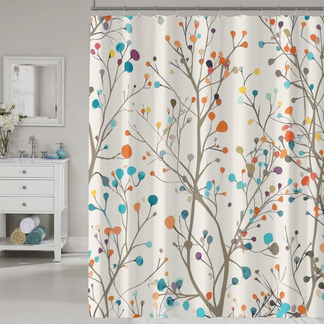 YOSTEV Floral Shower Curtain for Bathroom, Colorful Leaves Fabric Cloth Curtains Home Decoration, Modern Abstract Flower Waterproof Bath Curtain with Metal Hooks, 72x72 Inch