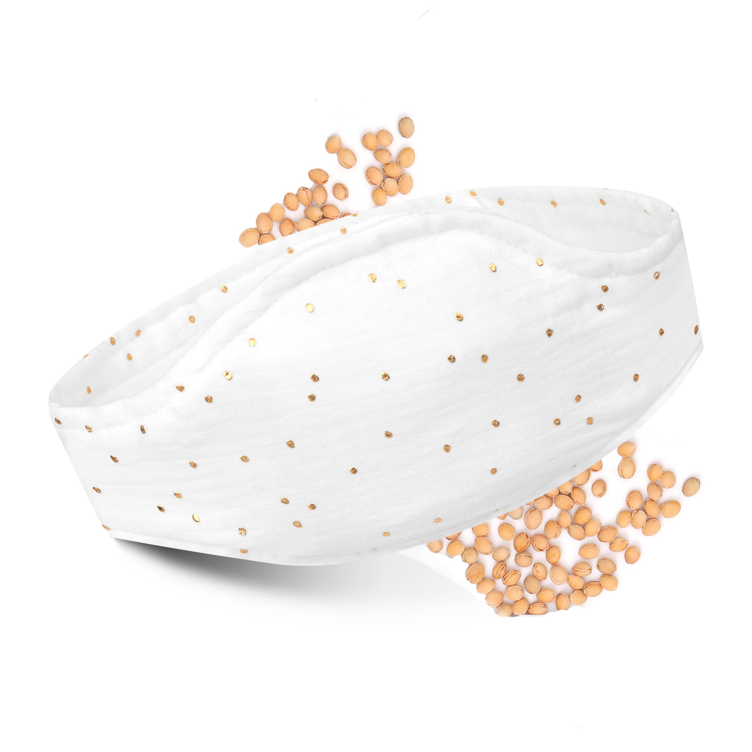 Lovely Hippo - Bolsa de agua caliente para bebé anticólico de núcleo de cereza, calmante y microondulable, bolsa de agua caliente para bebé, sin líquido, seguro, algodón, lavable (blanco/dorado, 0-6