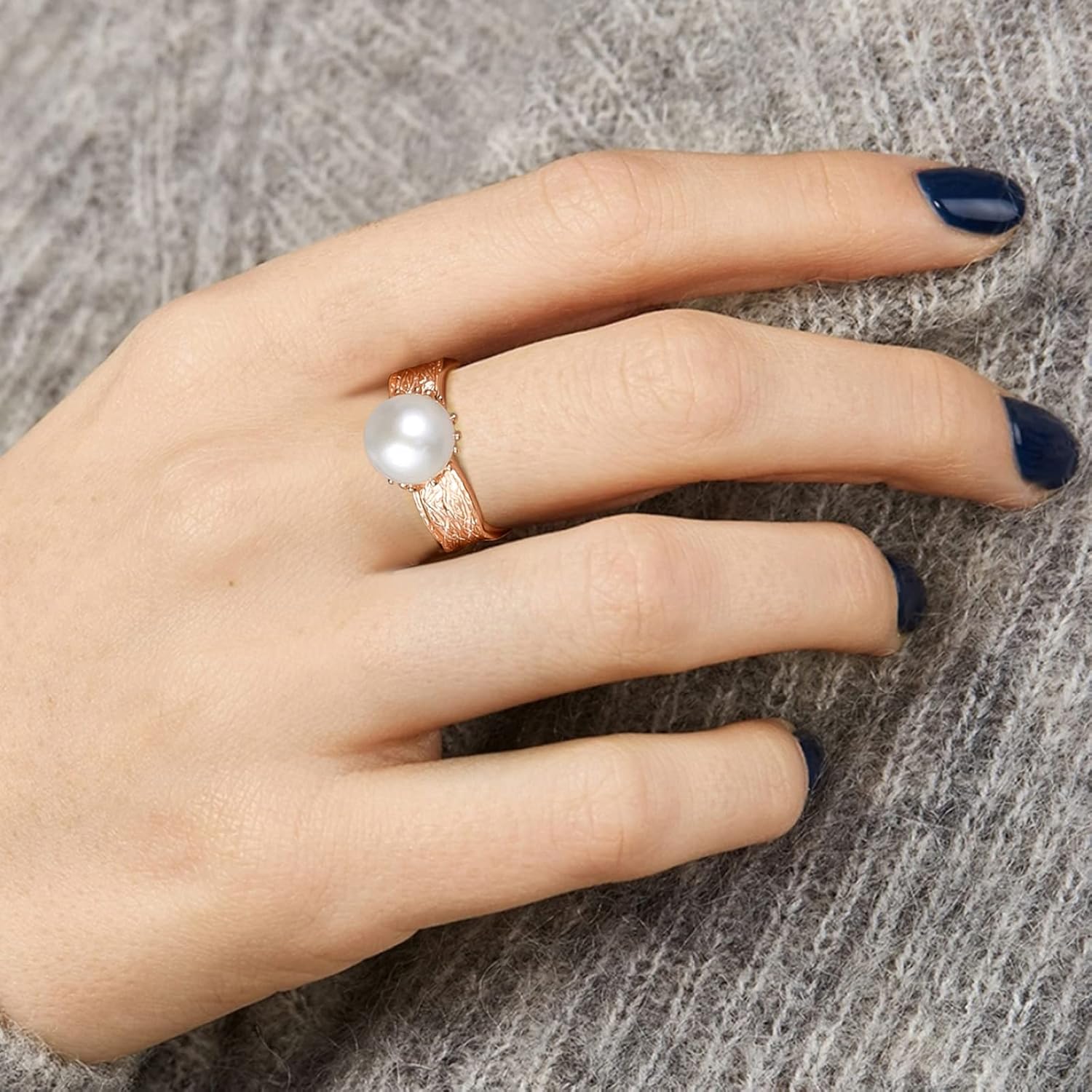 AENEAS Pearl Ring for Women Rose Gold Plated/Gold Plated Sterling Silver Pearl Adjustable Open Rings Jewelry Gifts for Women,Size US 7 to 9 - Image 5