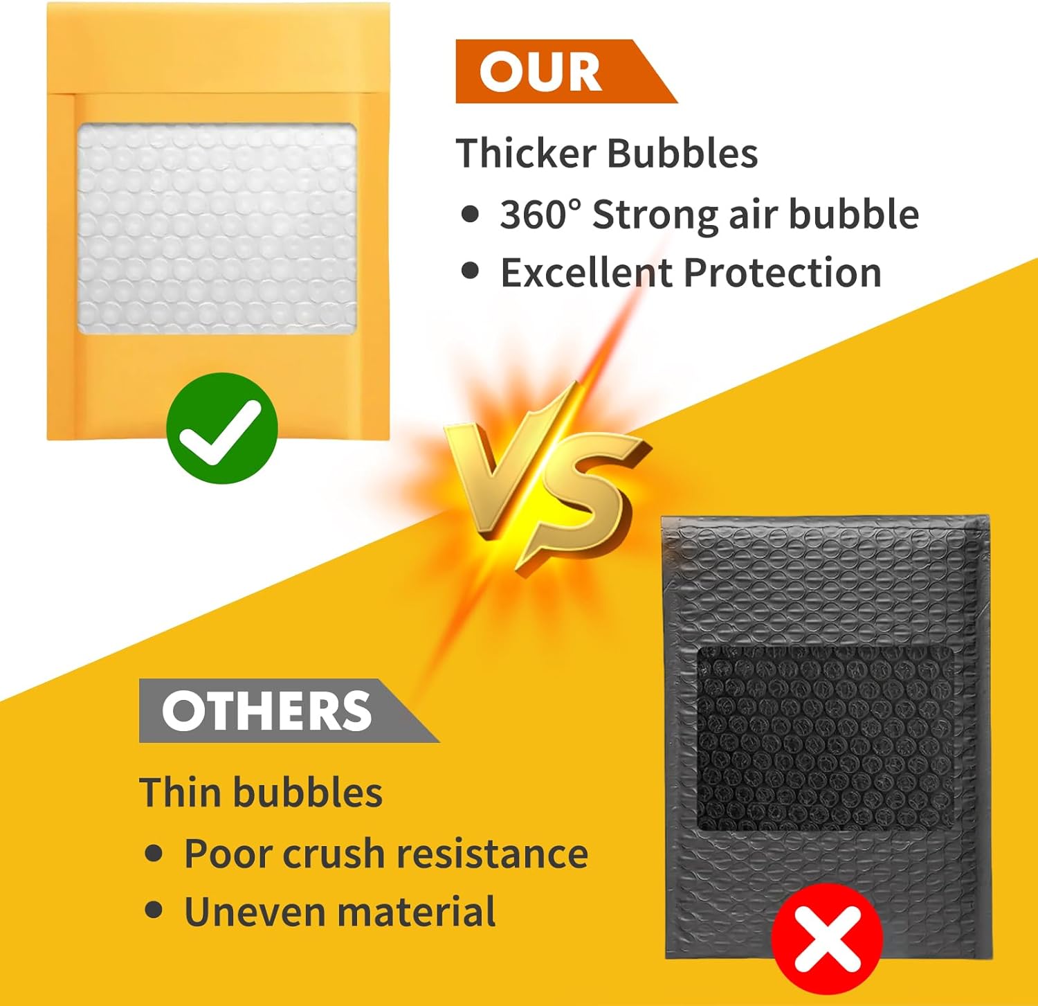 PowerKing Yellow Bubble Mailers 8x10 Inch Padded Envelopes 50 Pack, Self -Seal Waterproof Poly Bubble Shipping Bags for Mailing Jewelry, Makeup, Small Business