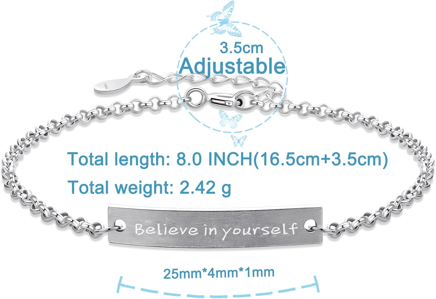 Believe in Yourself Bracelet for Women, 925 Sterling Silver Inspirational Confidence Jewelry, Meaningful Gift for Her - Image 5