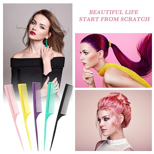 Miniatura 4 de Leinuosen Peine de cola de rata, 10 unidades, de carbono, resistente al calor, antiestático, para la raíz de la espalda, añadiendo volumen estilo