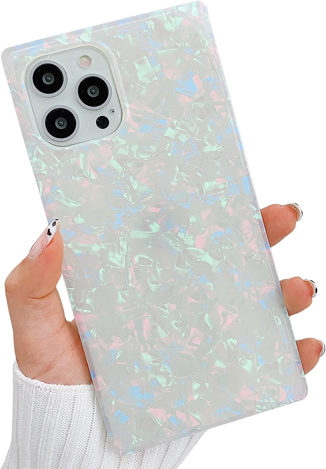 Cute Sparkle Rectangle Compatible with iPhone 13 Pro Case 6.1-inch, Slim Soft TPU Gel Shockproof Protective and Durable Cases Cover Compatible with iPhone 13Pro(Pearl)