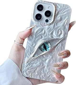 Eyes Phone Case for iPhone 17,Bling Luxury 3D Monster Eyesballs Pleated Relief Soft TPU Protective Cover White Matte