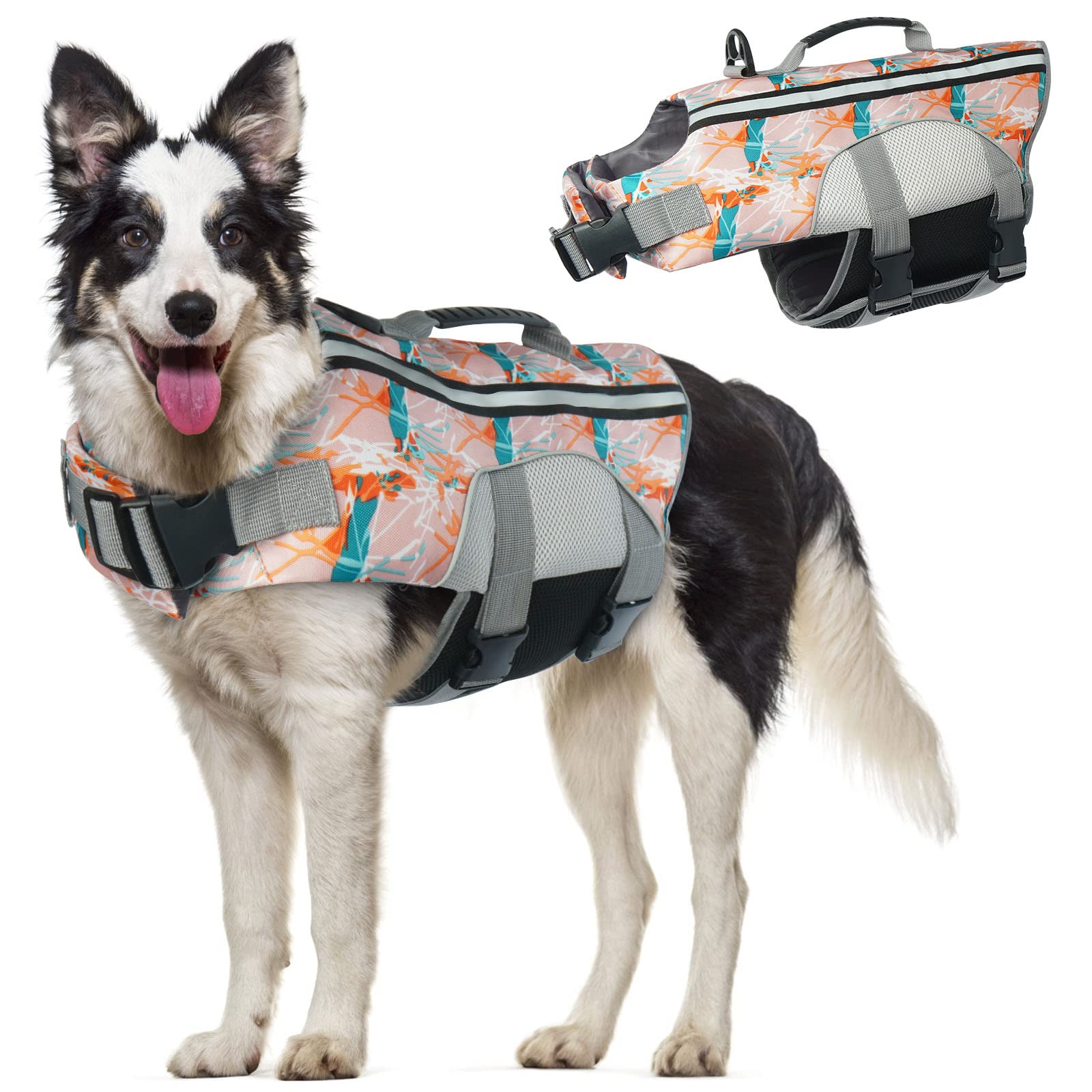 IKIPUKO Dog Life Jackets, Dog Swimming Vest Adjustable Dog Floating