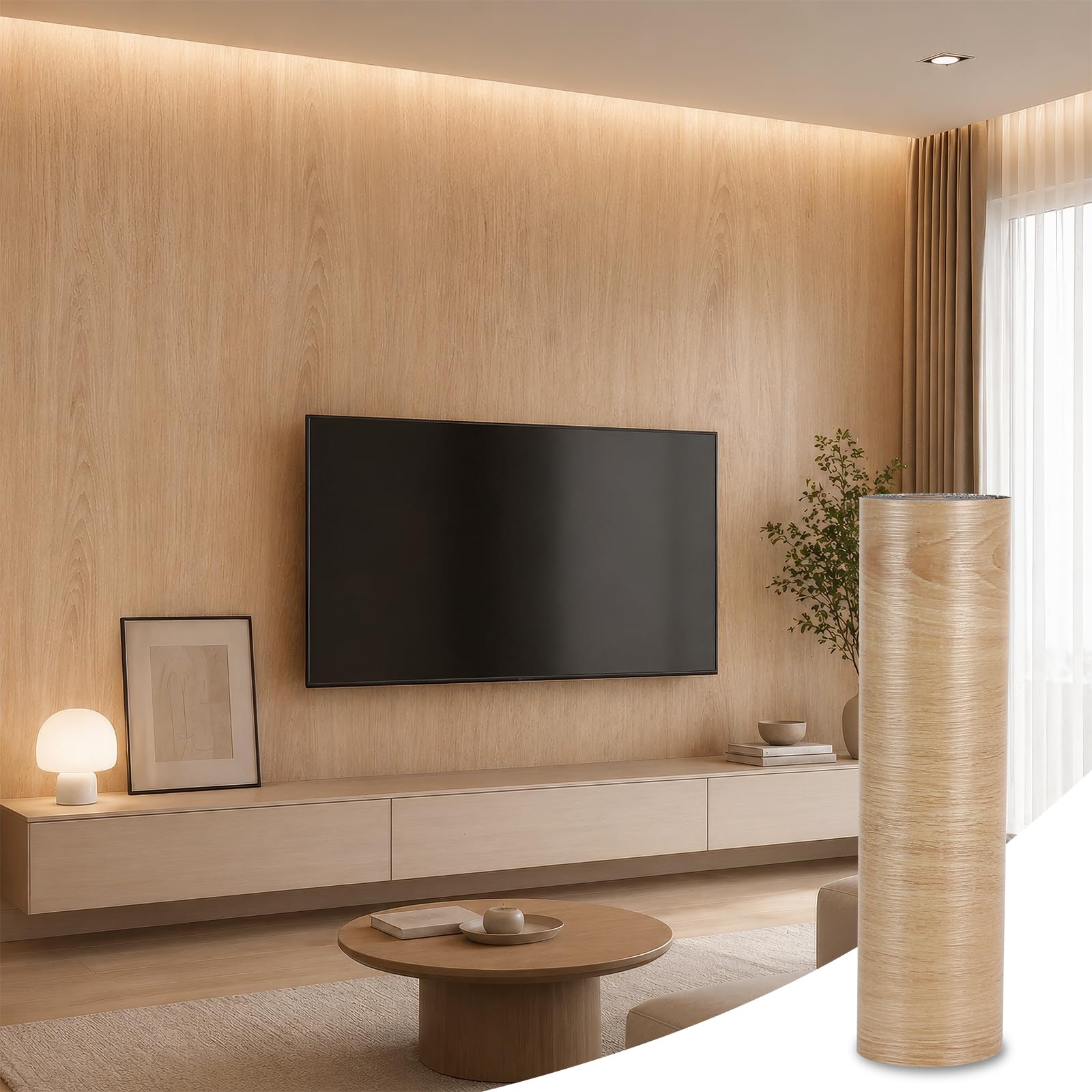 Zevrang Self Adhesive Wallpaper, Sticky Back Plastic Roll 40x300cm, Wood Effect Vinyl Wrap, Waterproof Removable Peel and Stick Wallpaper for Kitchen Bedroom Wall Wardrobe (Light Oak (Wood Grain))
