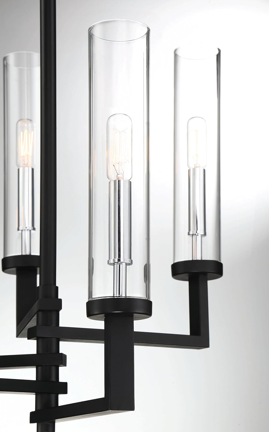 Savoy House 1-2135-5-67 Folsom Modern Scandinavian Clear Glass Chandelier with Adjustable Arms, 5-Light 300 Total Watts, 21" H x 18" W, Matte Black & Polished Chrome Accents